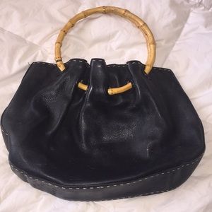 Fossil black leather bamboo handle purse 👛